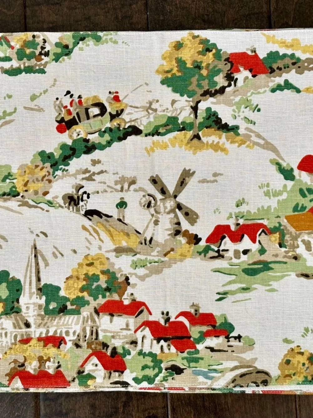 Set Of 6 Pottery Barn Farmington Scenic Placemats Toile Country Village Cotton